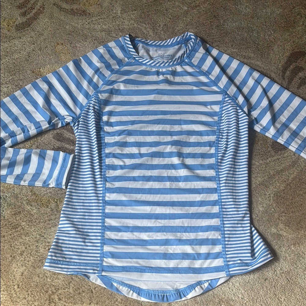 VINEYARD VINES XXS Blue Stripe Performance Rash Guard Swim Sun Coverage